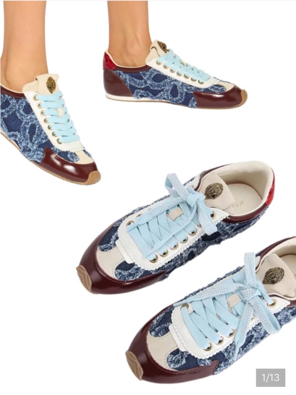 KURT GEIGER Casual Islington Denim Leather Logo Ornament Lace Up Sneakers Sz 11